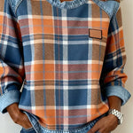Blue | Sweatshirt with Checkered Patchwork