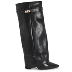 SARAH™ - 4-Inch Heel Suede Long Heeled Fold-Over Buckle Boots for Women Stylish Walking Shoes