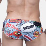 Mens Printing Drawstring Sexy Bikini Swim Briefs