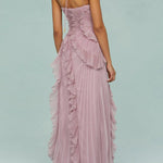 Ruth | Pleated Suspender Long Dress With Slits Dress