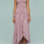 Alora | Pleated Suspender Long Dress with Slits Dress