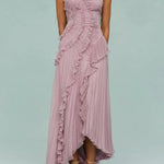 Ruth | Pleated Suspender Long Dress With Slits Dress