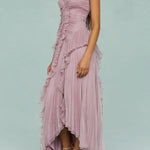 Alora | Pleated Suspender Long Dress with Slits Dress