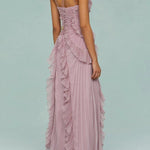 Ruth | Pleated Suspender Long Dress With Slits Dress