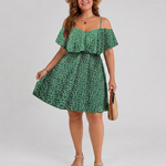 Novom | Cold Shoulder Ruffle Overlay Knee Length Dress