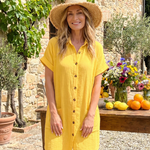 Linon | Short Sleeve Front Pockets Knee Length Dress