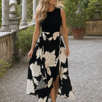 Klasen | Sleeveless Floral Print High Low Hem Midi Dress
