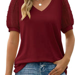 RHINA™ - Sheer Sleeve V-Neck Top