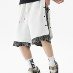 Mens Pattern Patchwork Elastic Active Athletic Shorts