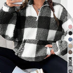 SAVANNAH™ - Stylish Plaid Print Half Zip Sweatshirt Casual Long Sleeve