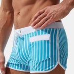 Mens Striped Quick Dry Lining Swim Trunks