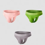 2 Pack Men's Ribbed Low-Rise Support Thongs with U-Shape Pouch