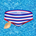 Men's Blue & White Striped Comfy Waistband Swim Briefs