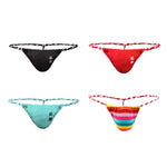 4 Pack Men's Low Rise Sexy Letter Embroidery Lace-Up Thongs