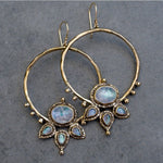 Moonstone Sunburst Hoop Earrings