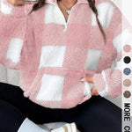 SAVANNAH™ - Stylish Plaid Print Half Zip Sweatshirt Casual Long Sleeve