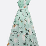 Julie | Light Green Floral Chiffon One-Shoulder Maxi Dress