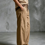ElevenOra Chic Elegant Camel Waist Drawstring Patch Pocket  Loose-Fit Cotton Blend Wide-Leg Pants