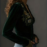 Nora  | Long-Sleeve Velvet Blouse with Embroidered Flowers