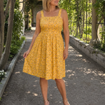 Leneva | Square Neck Floral Print Knee Length Dress