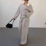 SALI™ - Casual Striped V-Neck Long Sleeve and Pants Set