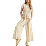 CHARLENE™ – Relaxed 2-Piece Smocked Top and Wide Leg Pants Set