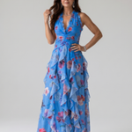 Avery | Halter Ruched Floral Maxi Dress