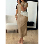 ALINA™ - Elegant Crew Neck Formal Midi Dress