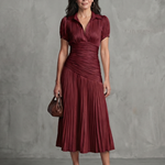 Theodora | Pleated Waistline Stripe Midi Dress