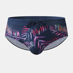 Men Leaf Printed Breathable Swim Briefs