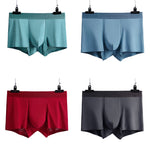 4 Pcs Seamless Ice Silk Solid Men's Boxer Briefs Set