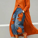 Elysia - Linen Shirt Dress and Floral Jeans