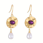 Pearl Earrings with Purple Zirconia