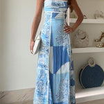 Eleonore | Ric Rac Strap Bow Back Printed Maxi Dress