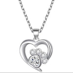 Silver Paw Heart Zirconia Necklace