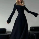 ERIN™ - Sophisticated Lace-Up Tie Back Flounce Sleeve A-Line Long Dress