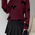 FRANCES™ - Fashionable Bow Print O-Neck Knit Winter Sweater Pullover