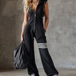 Giada - Retro Sports Jumpsuit with Hood and Stripes