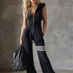 Giada - Retro Sports Jumpsuit with Hood and Stripes