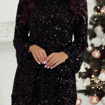 BONNIE™ -  Elegant Sequin Dress with Fitted Round Neck & Long Sleeves