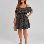 Novom | Cold Shoulder Ruffle Overlay Knee Length Dress