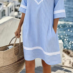 V-Neck Short Sleeve Striped Dress