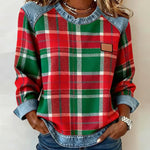 Blue | Sweatshirt with Checkered Patchwork
