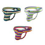 3 Pack Men's Low Rise Breathable Rainbow Sports Striped Thongs