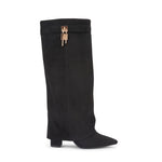 SARAH™ - 4-Inch Heel Suede Long Heeled Fold-Over Buckle Boots for Women Stylish Walking Shoes