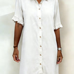 Belinda| Comfortable denim dress with flattering ruching