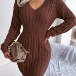 HOLLY™ - Cozy Long Sleeve V-Neck Cable Knit Sweater Dress