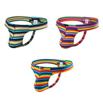 3 Pack Men's Low Rise Breathable Rainbow Sports Striped Thongs