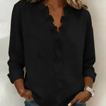 Janel | Blouse with Ruffles, V-Neck and Long Sleeves