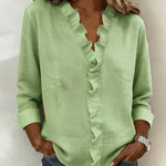 Janel | Blouse with Ruffles, V-Neck and Long Sleeves